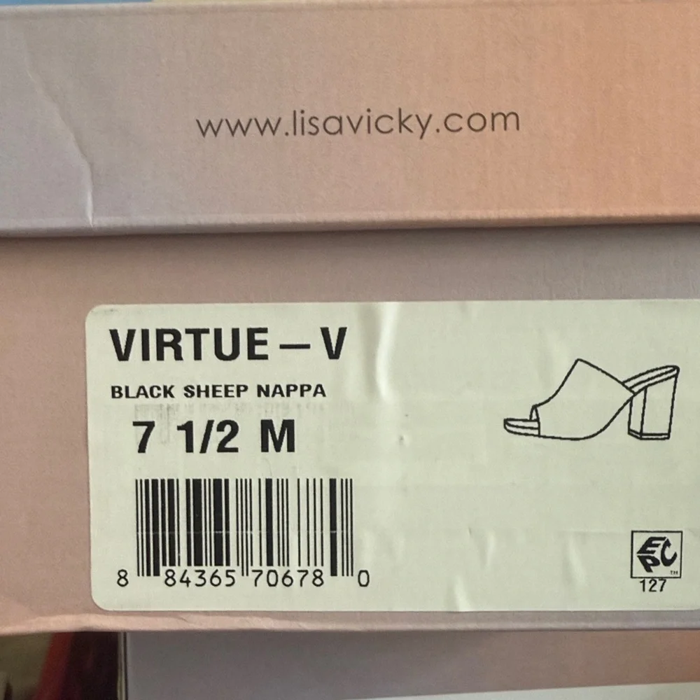 Lisa Vicky Virtue-V Black Sheep Napa Leather Square Toe Block Heel Mule 7.5 NIB - Picture 2 of 2